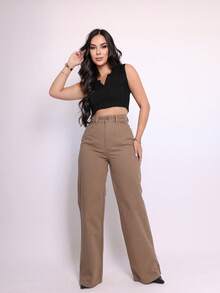 BNB Women's Wide Leg Jeans High Waist Elegant Outfits Premium Twill - 納特 - 查看 4