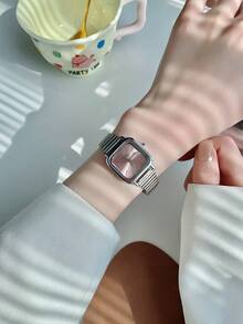 1 pieza Reloj de mujer de acero inoxidable plateado cuadrado clásico y elegante con movimiento de cuarzo. Esfera multicolor apto para uso diario. Como regalo para estudiantes - Unitalla - Ver 8