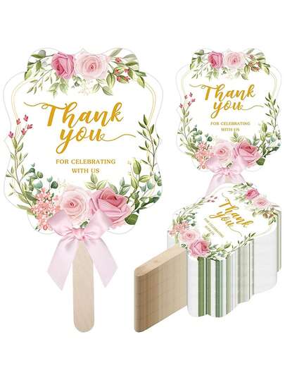 60pcs/30pcs/3pcs Bohemian Wedding Handheld Folding Fans, Thank You For Celebrating With Us, Wedding Party Gifts For Bride, Bridesmaids, Church Dance, Suitable For Birthday Party, Guest Gifts, Party Decorations, Engagement Party, Tea Party