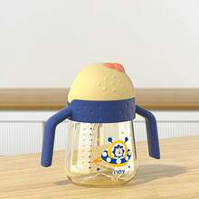 300ml/10oz Baby Learning Cup, Wide Mouth Sippy Cup, Infant Water Cup With Straw, For Children - Blue - View 8