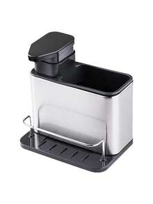 1pc 3-In-1 Kitchen Sink Soap Dispenser, Stainless Steel Sink Organizer Tray, Scrubber Holder And Dish Drying Rack - Silver - View 4