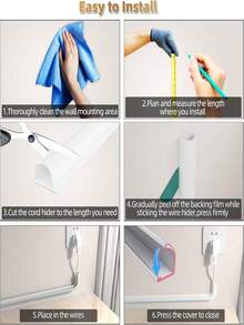 1~3m Side Open One Cord Hider For Wall Mounted Tv,Extension Cable Cover To Hide Conceal Cords Along Wall,Wire Raceway Management Cable Concealer Channel,Electric Cord Organizer Wiremold,White Cable Protector, Charger Protector