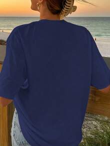 Lustiger Gänsedruck Oversized Sommer Damen Lässig Mode Kurzarm Top, Grafik T-Shirt, weiches Material, Outdoor Outfit, bedrucktes Muster, Sommer T-Shirt, Damen Top, Sommer Bluse, Urlaubsoutfit, Reisestil, Strand Vibe, minimalistischer Resort Stil - Graublau - Übersicht 2