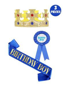 Set de 3/1 pieza Tirantes de cumpleaños feliz, insignia de niño y niña, gorro de rey, decoración de fiesta de cumpleaños de princesa, perfecto para fiestas de cumpleaños de niños y niñas, regalo ideal para fiestas de cumpleaños