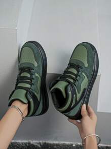 Women's Casual High-Top Sneakers With Anti-Slip Thick Sole, Breathable Comfort Outdoor Light-Weight Street Party Military Green Jogger Shoes