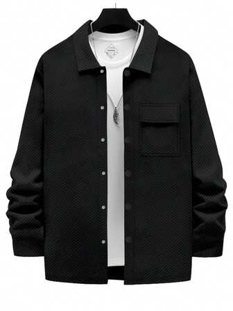 Men's Jacquard Striped Long Sleeve Casual Commuter Shacket, Spring/Autumn