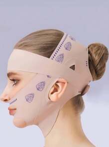 1 pieza Máscara de vinculación en forma de V simple para levantamiento facial de mujeres, dispositivo de belleza adelgazante para el rostro para dormir