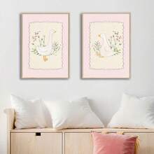 1/2pcs Unframed Pink Silly Goose Nursery Poster Canvas Print Neutral Minimalist Cute Farmhouse Animal Baby Girls Room Wall Art Decor Painting For Kids Room,Playroom,Bedroom,Modern Home Decoration - Multicolor - View 2