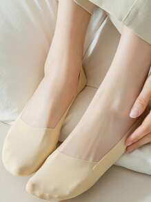 1/4/8 Pairs Women's Big Size Available Soft Nylon Solid Bottom Low Cup Invisible No Show Socks With Non-Slip Gel Heel, Suitable For Daily Use