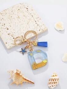 1pc A-Z English Letter Keychain, Resin Drop Glue Oceanic Elements Letter Pendant Keychain For Girls, Summer Starfish, Seashell Decor Random Color Children Bag Accessories