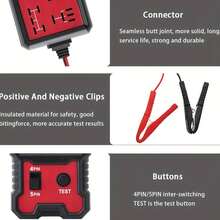 Auto Relay Tester For 12V - Car Diagnostic Tool With Battery Clips, Fits 4-Pin & 5-Pin Relays Relay Tester Automotive - Red - View 3