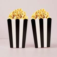 Paquete de 10/20/50 cajas de palomitas de maíz en blanco y negro. Cajas de palomitas de papel con rayas blancas y negras para noche de cine, cumpleaños, fiesta de Halloween - Blanco y Negro - Ver 3