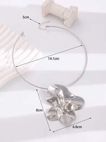 1pc Women's Punk Style Pleated Pendant Choker Necklace, Fashionable Accessory For Music Festivals, Gatherings, Parties And Daily Wear - Silver - View 10