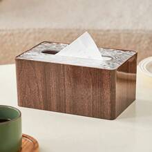 Desktop Tissue Box For Living Room, Coffee Table, Transparent Luxurious Creative Paper Towel Organizer - Wood Grain Color - View 3