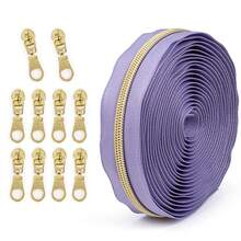 1 Set = 4.5m Zipper + 10pcs Zipper Pulls, Nylon 5 Zipper With Contrast Light Golden Teeth, Nylon Coil, For Garment & Bag - Colorblock Zipper - View 35