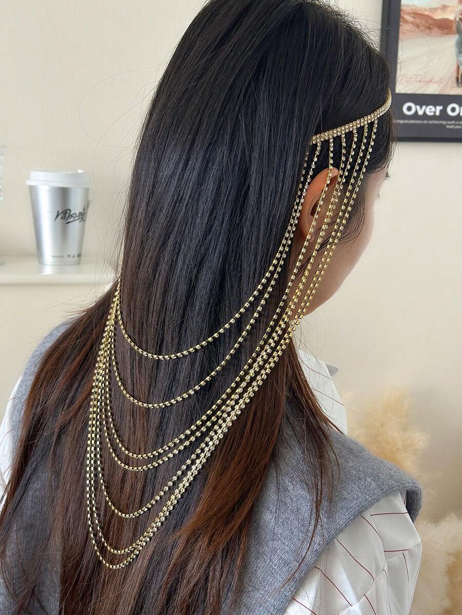 Herseygold 1pc Rhinestone Women's Hair Clip, Middle Eastern Arabic Women's Headdress, Wedding/Festival/Party Hair Accessory - Gold - View 1