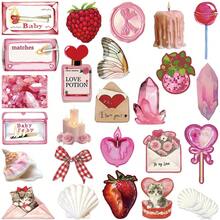 50张粉色心形装饰贴纸，可爱贴纸，浪漫贴纸，卡通贴纸，水果食物贴纸，防水贴纸，适用于笔记本电脑、手机、汽车、滑板、水瓶、计划本、日记本 - 彩色 - 查看 2