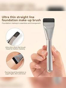 2pcs Ultra-Thin Foundation Brush Lightweight Face Contour Brush Flat Mask Brush Mixing Foundation Cream Makeup Brush, Silver Foundation Brush, Makeup Brush Foundation Makeup Tool Flat Foundation Brush Liquid Foundation Brush,Foundation Brush,Concealer Brush,Blush Brush,Contour Brush,Blush Brush,Bronzer Brush,Powder Brush,Foundation Brush,Blush Brush - Multicolor - View 7