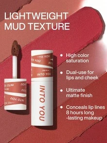 INTO YOU Matte Lip Mud, Super Stay Liquid Lipstick, Waterproof, Long Lasting Lipstick, High Impact Lipcolor With Lightweight Lip Mud Texture, Dual-Use For Lips And Cheek, Spring/Summer Soft Red Lipstick (EM11) - EM11 - Xem 3