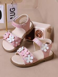 Girls' Sweet Floral Faux Pearl Sandals, Summer New Soft Sole Princess Shoes, Versatile Open Toe Toddler Walking Shoes - Pink - View 2