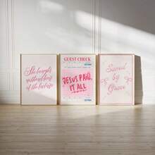 6 piezas de arte de pared cristiano, impresiones de la Biblia en lienzo, pinturas florales de aliento cristiano, decoración rosada de chica para dormitorio, sala de estar u oficina, decoración de dormitorio sin marco - Multicolor - Ver 4