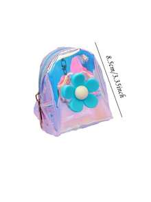 Mini Flower Coin Purse For Kids, Girly Laser Transparent Mini Backpack, Fashion Zipper Pouch - Multicolor - View 5