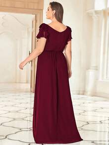EVERPRETTY Plus Size Elegant Chiffon Bridesmaid Formal Dresses For Wedding - Burgundy - View 2
