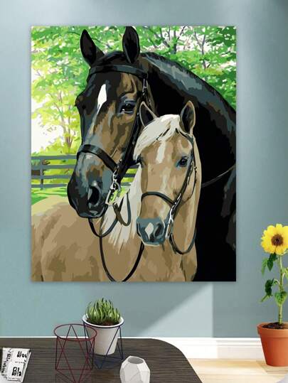 DIY Digital Oil Painting Kit, Animal Couple Horse Handpainted Coloring Frameless, Best Gift For Friends And Family, 30*40cm