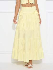 Jupe évasée à volants de couleur unie pour femme - Jaune citron - Voir 1