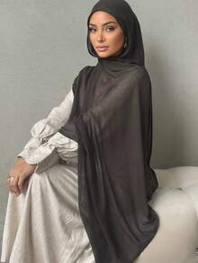 1pc Solid Color Double Needle Edged Super Oversized Lightweight Soft Modal Hijab Shawl Scarf For Dress - Multicolor - View 13