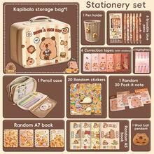1 Set Of Capybara Stationery Set, 14 Inch Suitcase, Storage Box, Pencil Case, Brown Pencil Case, Cute Notebook Set, Highlighter Stickers Note, Erasable Blue Pen Correction, With Pen Holder, Brooch Set, Gift Stationery, Back To School Gifts - Multicolor - View 13