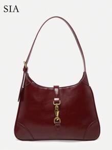 1 Stück vintage minimalistischer Schnallen Dekor Angora Wildleder Halbmond Schultertasche, verstellbarer Riemen, geeignet für Dates, Ausflüge, Partys