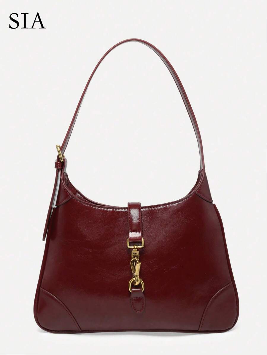 1 Stück vintage minimalistischer Schnallen Dekor Angora Wildleder Halbmond Schultertasche, verstellbarer Riemen, geeignet für Dates, Ausflüge, Partys