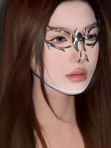 1pc Unisex Cyberpunk Metallic Asymmetrical Adjustable Fluid Mechanical Style Face Mask - Multicolor - View 1