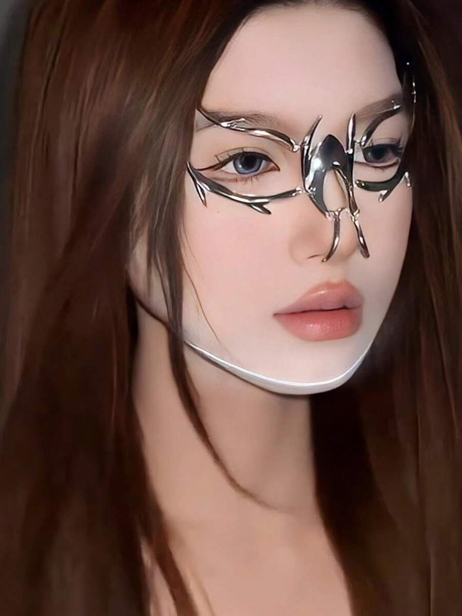 1pc Unisex Cyberpunk Metallic Asymmetrical Adjustable Fluid Mechanical Style Face Mask - Multicolor - View 1