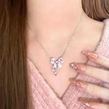 1pc Bow Crystal Rhinestone Necklace For Women, High-End