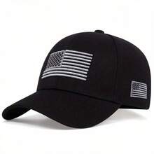 American Flag Embroidered Baseball Cap Solid Color Retro Sun Hat Adjustable Lightweight Clunky Cap For Women Men - 黑色 - 查看 3