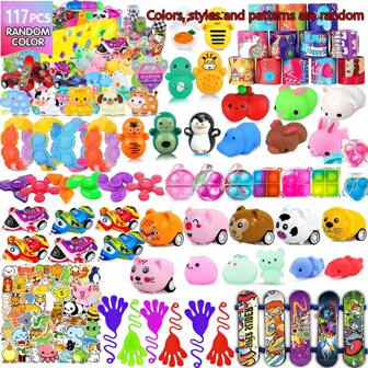 60/117 PCS Party Favors Toys For Kids 3-8 8-12, Fidget Toys, Treasure Box Toys For Classroom, Pinata Filler, Goodie Bag Stuffers, Prize Box Toys, Treasure Chest, Classroom Prizes(Color Style Accessories Random)