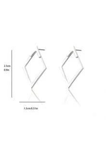 1pair Minimalist Geometric Hollow Diamond-Shaped Front And Rear Earrings, Earrings Designed For Two Ways Of Wearing, Unique Diamond-Shaped Ear Jacket For Women - Silver - View 4
