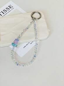 1pc Beaded Wristlet Crystal Tulip Phone Lanyard, Bracelet Style Hanging Chain, Bag Charm