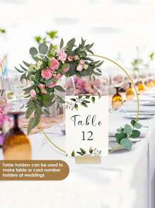 10 piezas/2 piezas - Guirnalda metálica dorada con base de madera - Decoración circular DIY elegante para bodas, fiestas y cumpleaños - Diseño artesanal con rosas artificiales y hojas verdes, sin necesidad de electricidad, decoraciones de cumpleaños | Centros de mesa decorativos | Diseños hechos a mano, decoraciones de boda