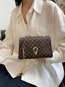 Bolso de hombro pequeño de mujer con estampado de cocodrilo sólido, bolso de mano cruzado de moda para damas - Café integral - Ver 3