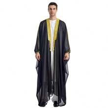 Muslimischer arabischer Herren/Kinder Stickerei leichte Langarm Schiffon/undurchsichtig 3/4 Arm dünne Kimono Oberbekleidung