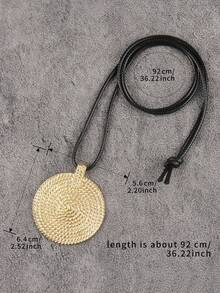 1pc Asymmetrical Hollow Square Shape Yellow Alloy Necklace For Men, Simple Wax Rope Long Chain, Gift For Girlfriend, Couple Accessory, Daily Wear Jewelry - Wax Rope - View 12