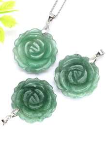 Natural Gemstone Carved Rose Flower Stone Pendant Amethyst Healing Crystal Necklace DIY Jewelry Bead Charm Women Valentine Gift