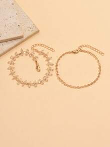 2pcs/Set Elegant Handmade Glass Bead Anklet Chain, Fashionable Versatile Gold-Color Foot Jewelry, Suitable For Daily Wear, Beach Holiday, Date, Party