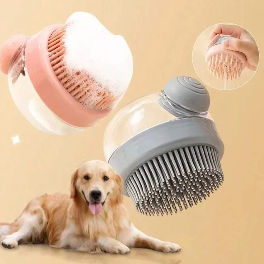 Dog Grooming Brush, Pet Dog Bath Massage Cleaning Brush With Shampoo Dispenser, Suitable For Long-Haired Dogs And Cats