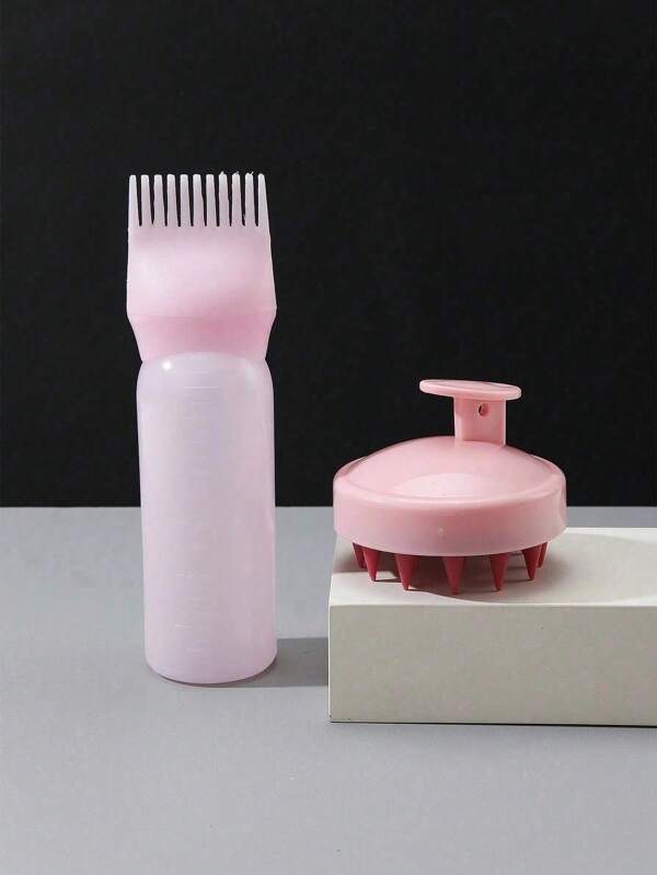 2 piezas, 1 pieza Botella de limpieza en seco con dientes, botella de champú, botella de tinte para el cabello, botella de rizado, suministros de peluquería, y 1 pieza Peine de champú, masajeador del cabelludo 2 en 1 para cabello seco/húmedo, cepillo de cuidado del cabelludo, adecuado para hombres, mujeres y niños