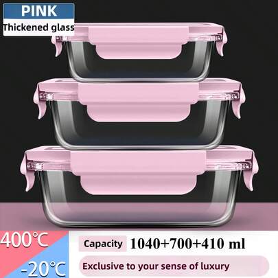 Thick Glass Food Storage Container, Large Capacity Lunch Box, Airtight Meal Prep Container, Microwave & Dishwasher , Suitable For Work And School