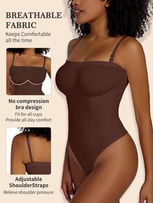 Women Strapless Tummy Control Smooth Full Body Shaper Bodysuit Shapewear Tube Tank Tops - Brown - View 4